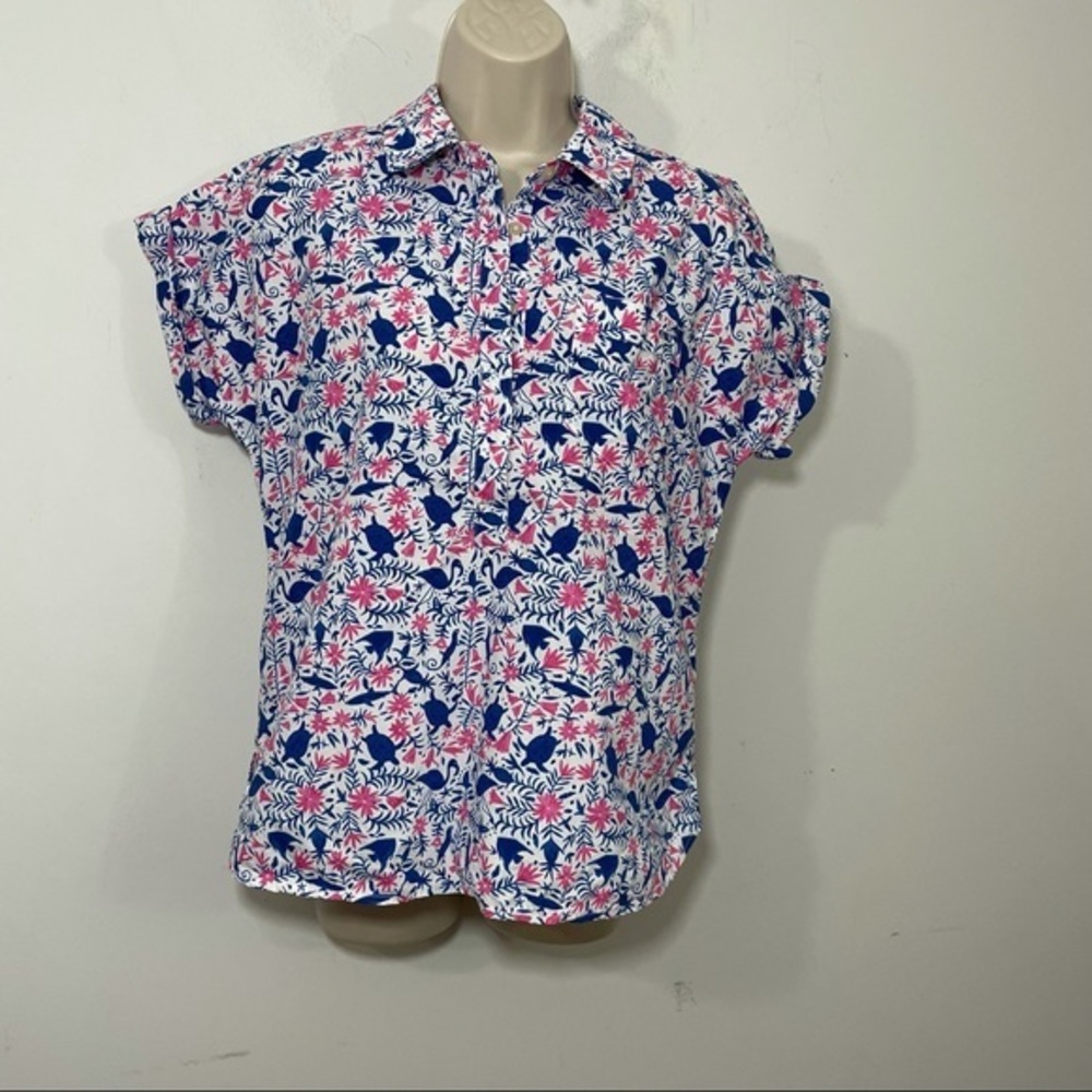 Vineyard vines pullover cotton short sleeve roll tab boxy blouse 6 turtles